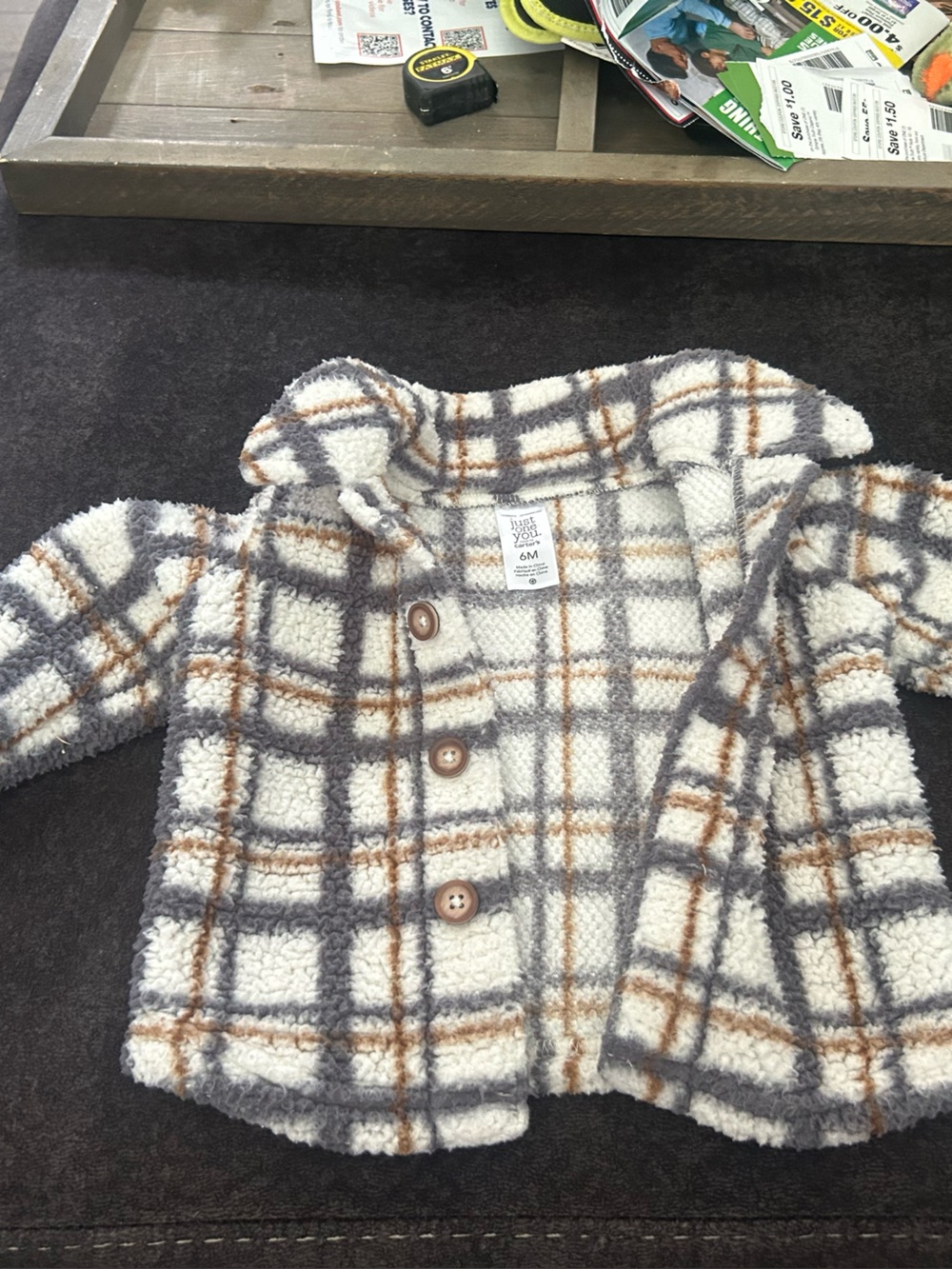 Carter's Plaid Sherpa Jacket - Cream, Gray & Brown